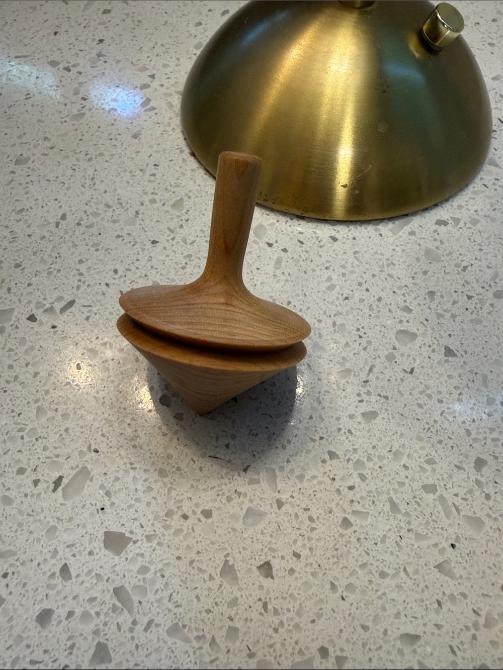 Hand-Turned Wooden Top in Natural Wood